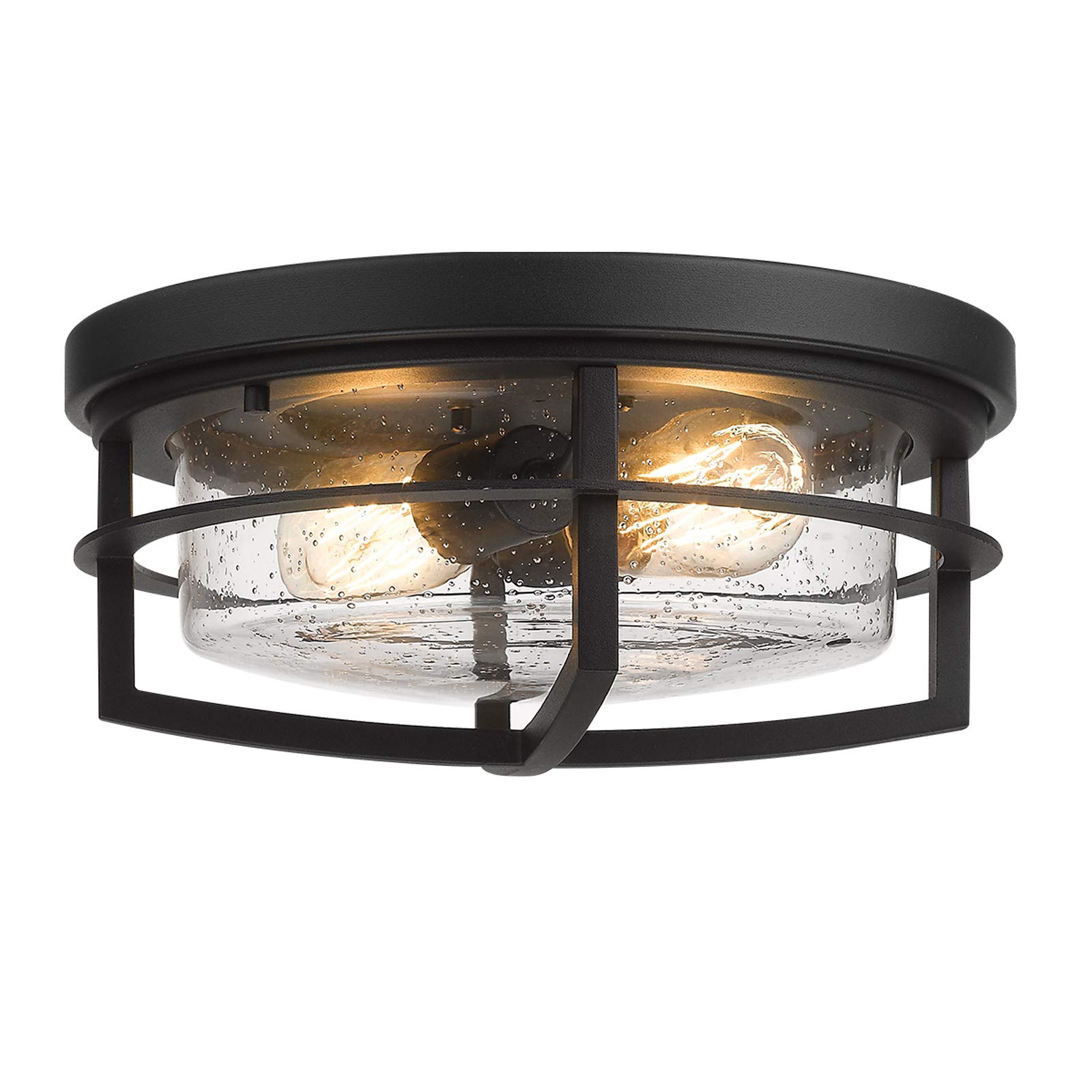 zeyuBlack Ceiling Light Fixtures, 13 Inch Kitchen Flush Mount Light Fixture with Seeded Glass Cover, ZW17-F BK-R