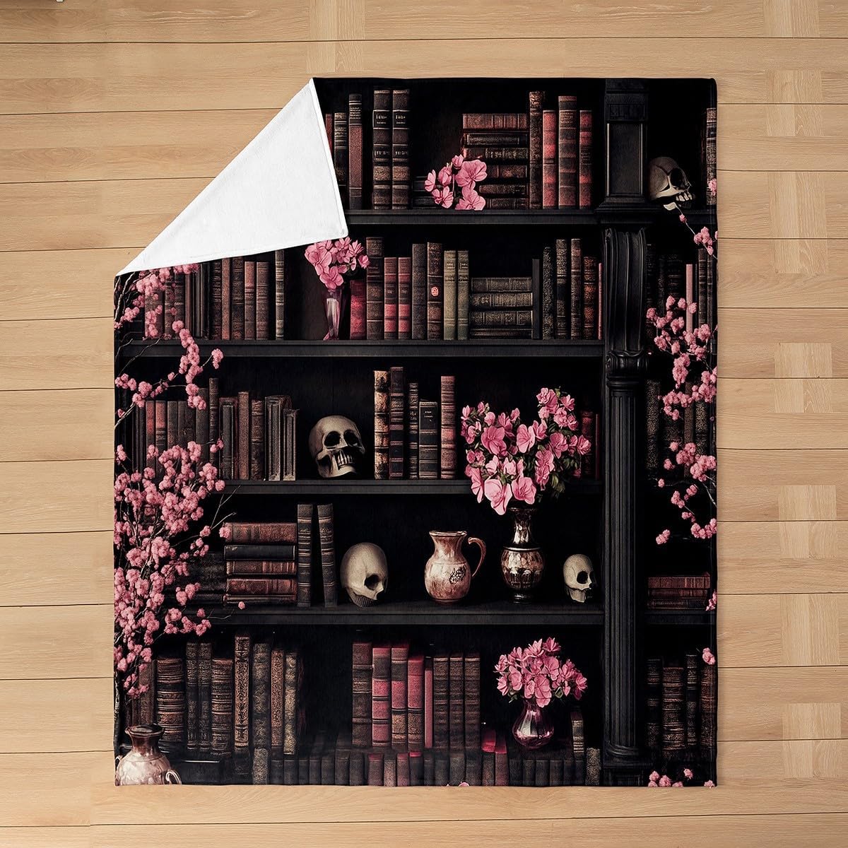 jejeloiu Gothic Bookshelf Skull Flannel Fleece Throw Blanket Sugar Skull Throw 50"x60" Halloween Theme Fleece Throw Blanket for Kids Women Men for Bed Couch Chair Living Room Bedroom Decor