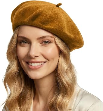 Wool Beret hat Women, Female Autumn and Winter England Retro Hundred with Autumn Candy Colour Painter Octagonal Beret - Ginger