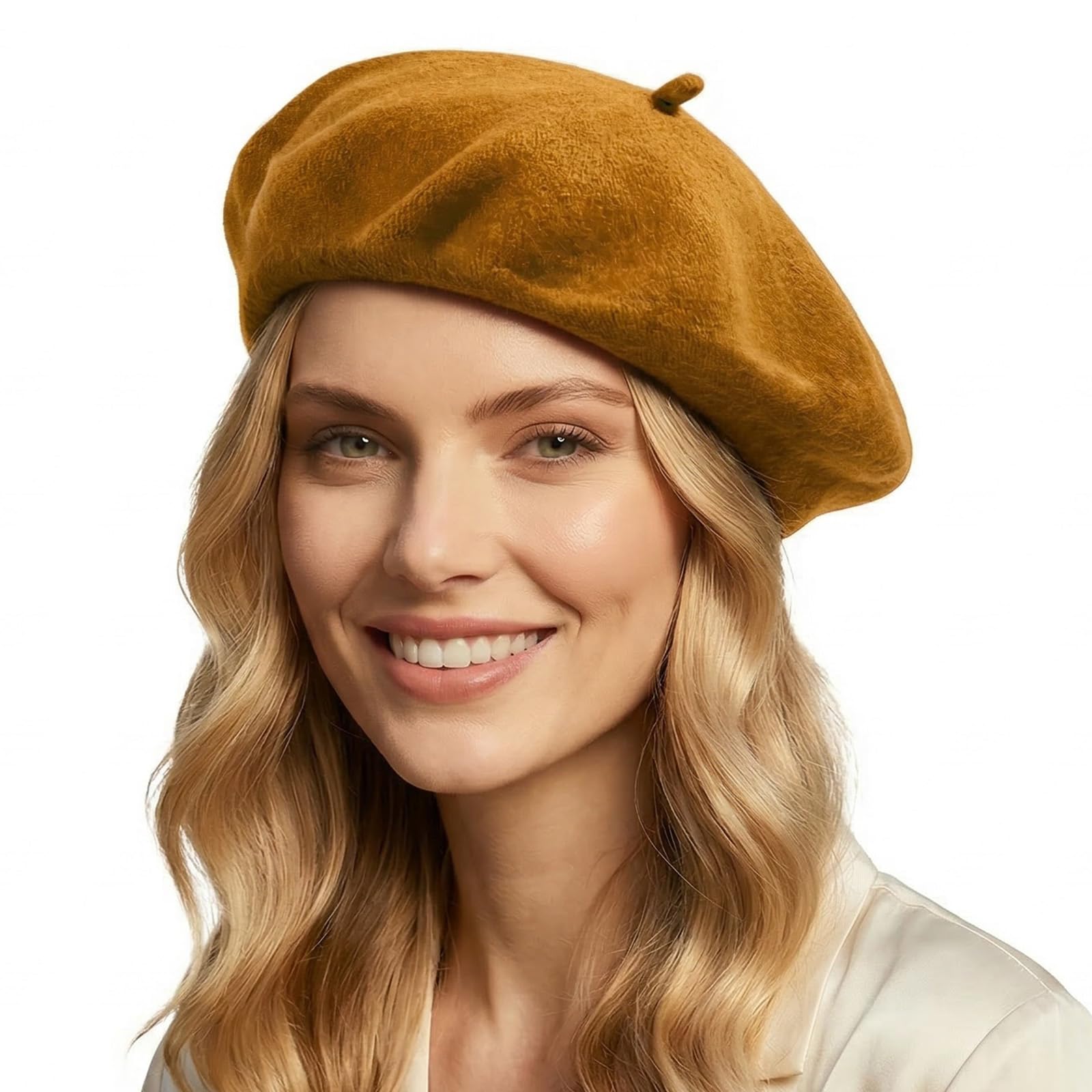 Lafefe Wool Beret hat Women, Female Autumn and Winter England Retro Hundred with Autumn Candy Colour Painter Octagonal Beret - Ginger