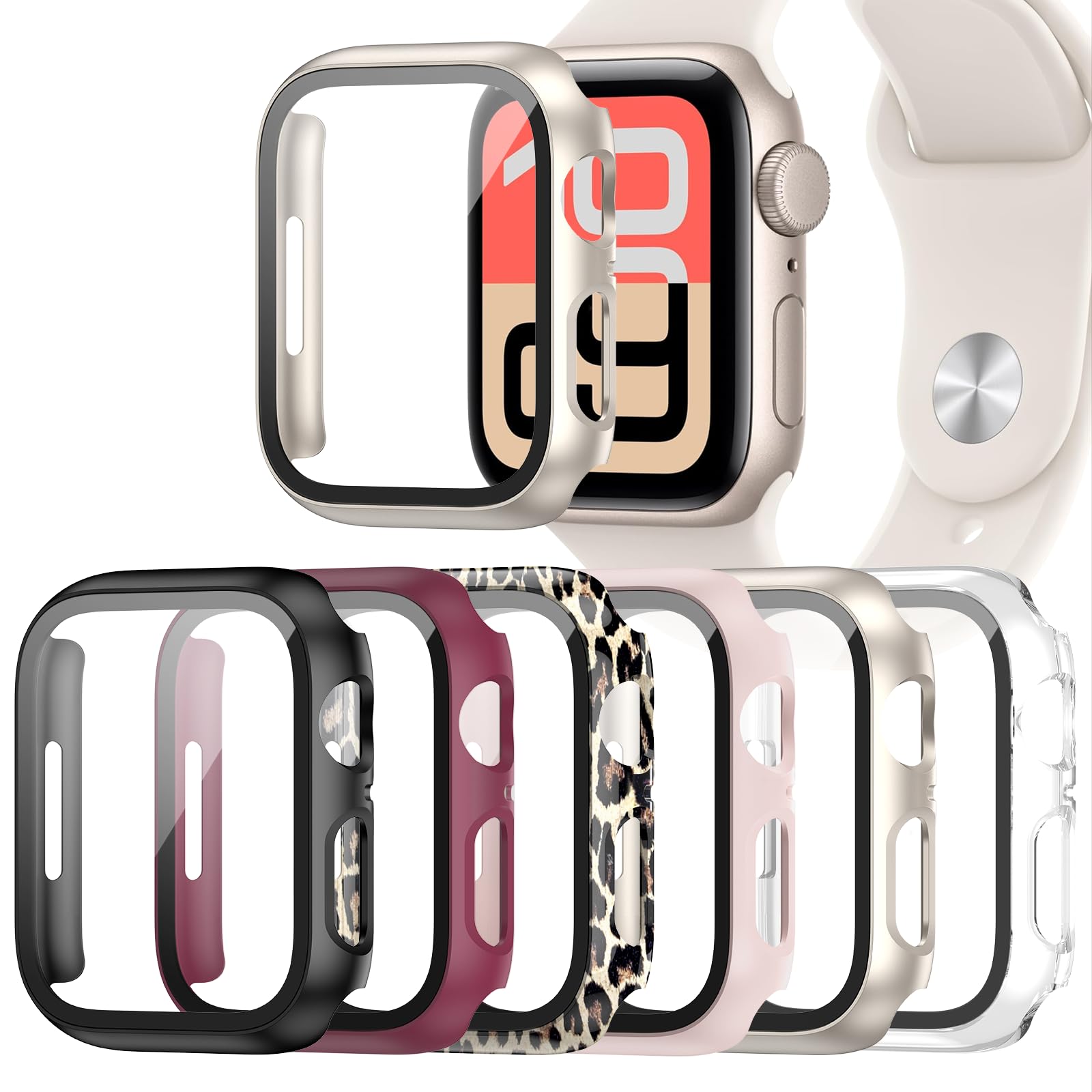 Landhoo 6 Pack Case for Apple Watch SE 3 (2025)/SE 2/SE/Series 6/5/4 40mm with Tempered Glass Screen Protector, Hard PC Ultra-Thin Scratch Resistant
