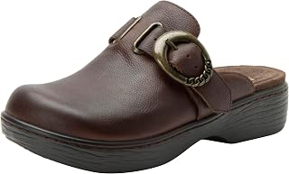 Alegria Women's Osmosis Open Back Wood Look Rocker Leather Clog Heel