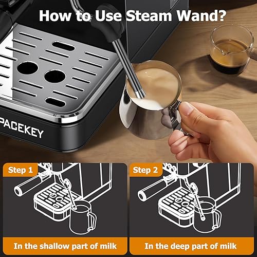 Miniatura 7 de Spacekey Máquina de café expreso con espumador de leche, máquina de café espresso profesional de 20 bares, máquinas de café espresso semiautomáticas