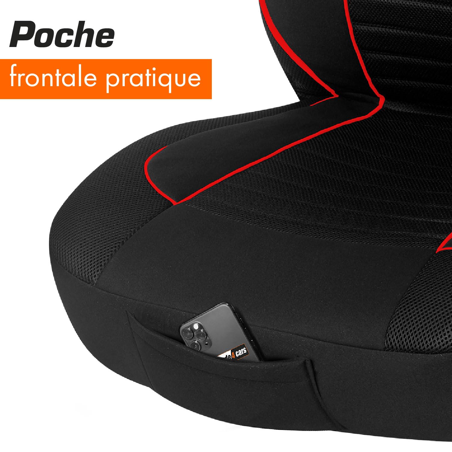 upgrade4cars Housse de Siege Voiture Appui Tête Intégré Universelle Noir Rouge | Ensemble de Housses Siège Auto Universel | Couvre Sieges pour Avant et Arrière