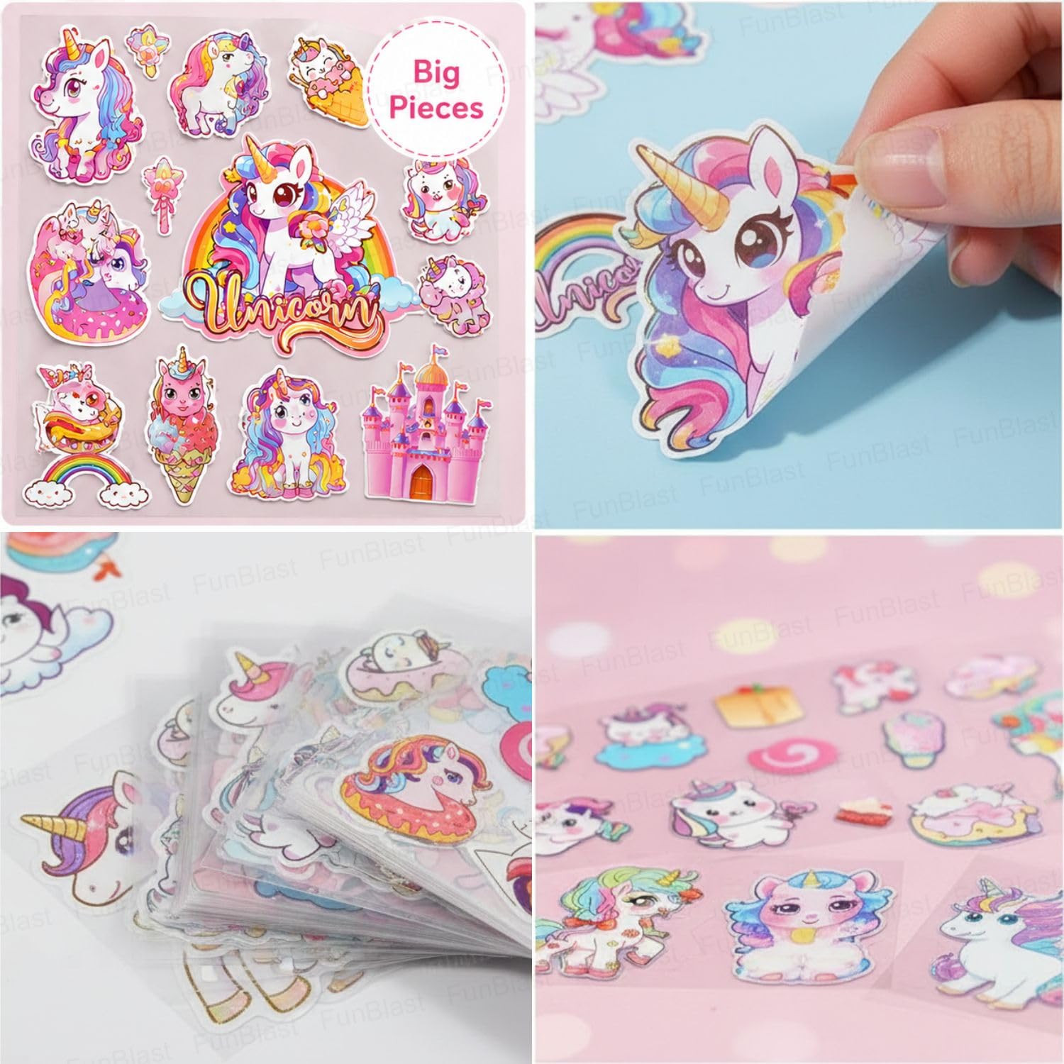 FunBlast Unicorn Theme PET Stickers, Kawaii Sticker – 100 Sheets; 500+ Pcs Aesthetic Sticker, Japanese Style Craft Stickers, Self-Adhesive Sticker’s Set - (Color May Vary) 3
