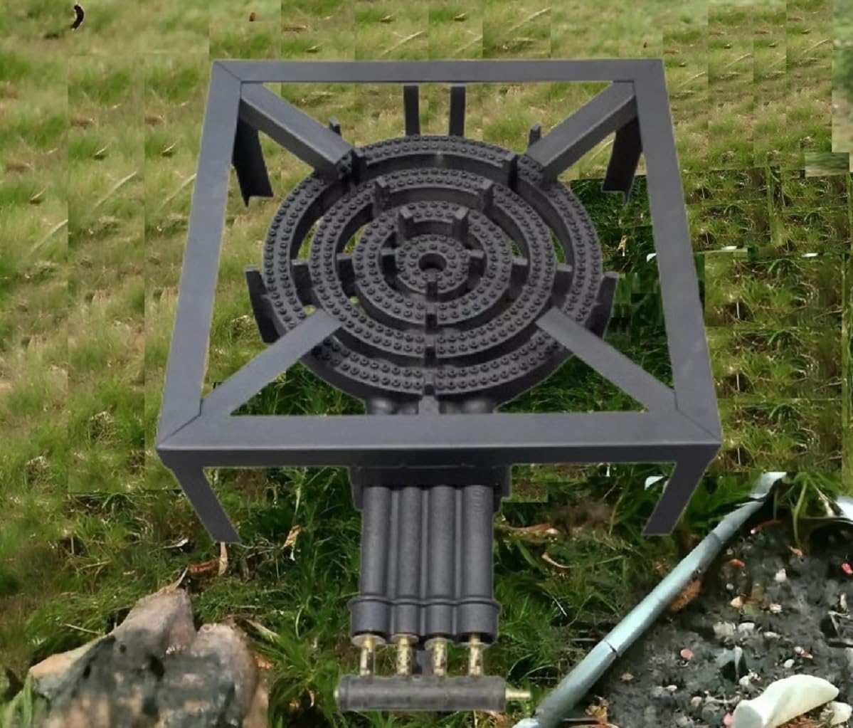 4 Key Single Cast Iron Burner LPG Propane Gas Boiling Ring Burner Catering Camping Stove Outdoor Party Wedding 48x48x16cm