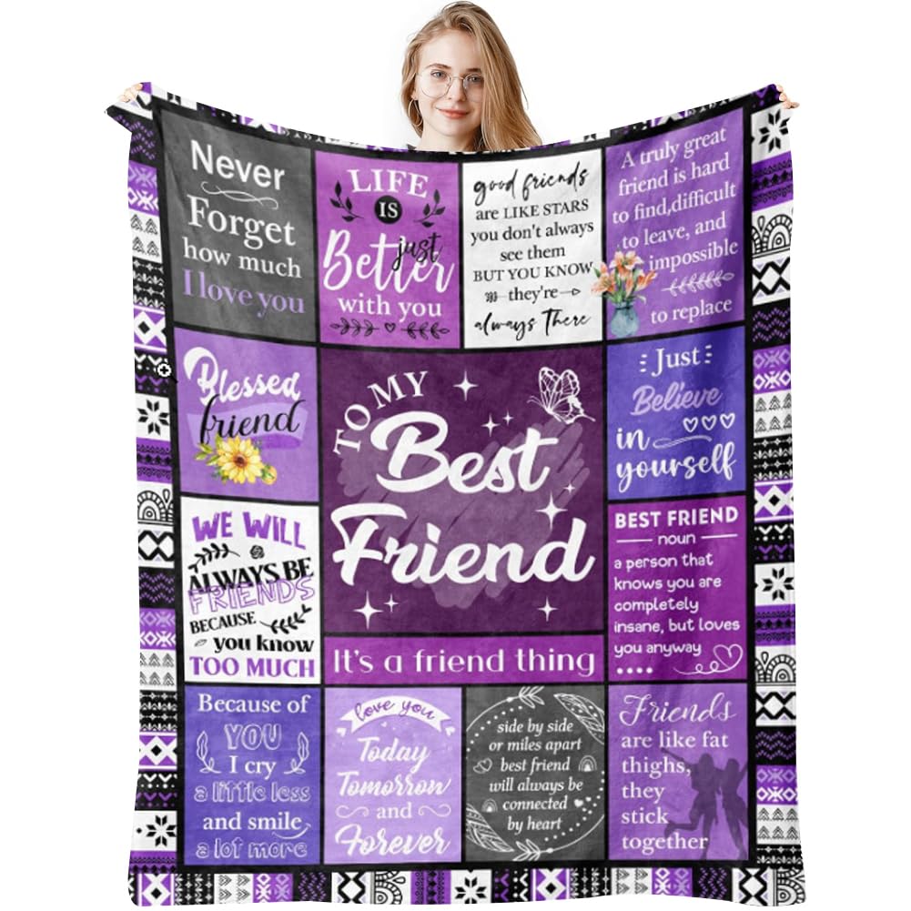 Kmfasvx Women's Purple Best Friend Blanket, Bestie Birthday Gifts For Friendship Gift To My Best Friend, Long Distance Friendship Gift, My Friend Blankets 100X75m (Purple)