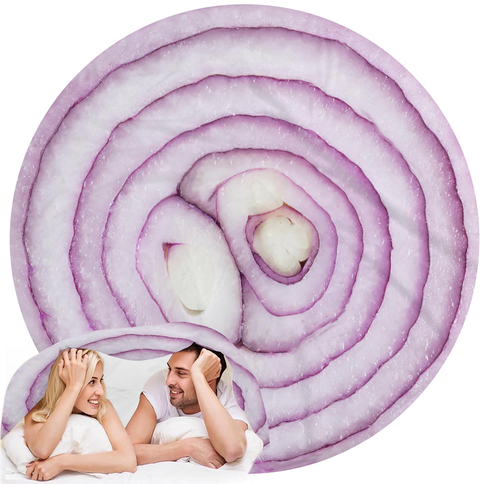 Abaysto Funny Onion Blanket for Adults & Kids, Soft Flannel Round Novelty Food Blanket, Giant Food Gift for Bedding, Crib, Sofa, Outdoors 120CM