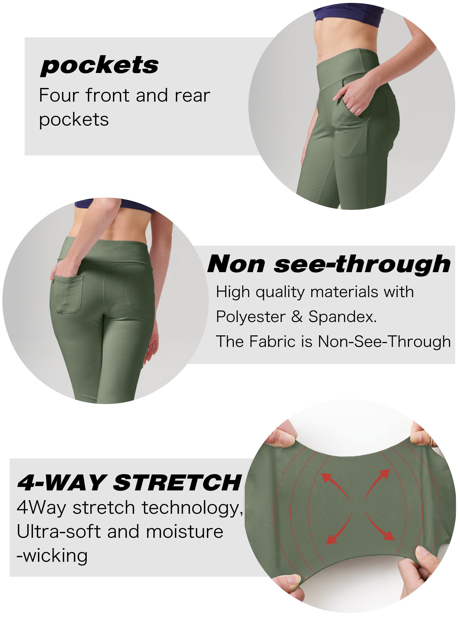 LaiEr Pantaloni da Yoga da Donna con 4 Tasche Pantaloni da Lavoro a Vita Alta 4 Vie Stretch Controllo Pancia Pantaloni Lunghi Svasati, (2 Tasche Laterali e Posteriori),