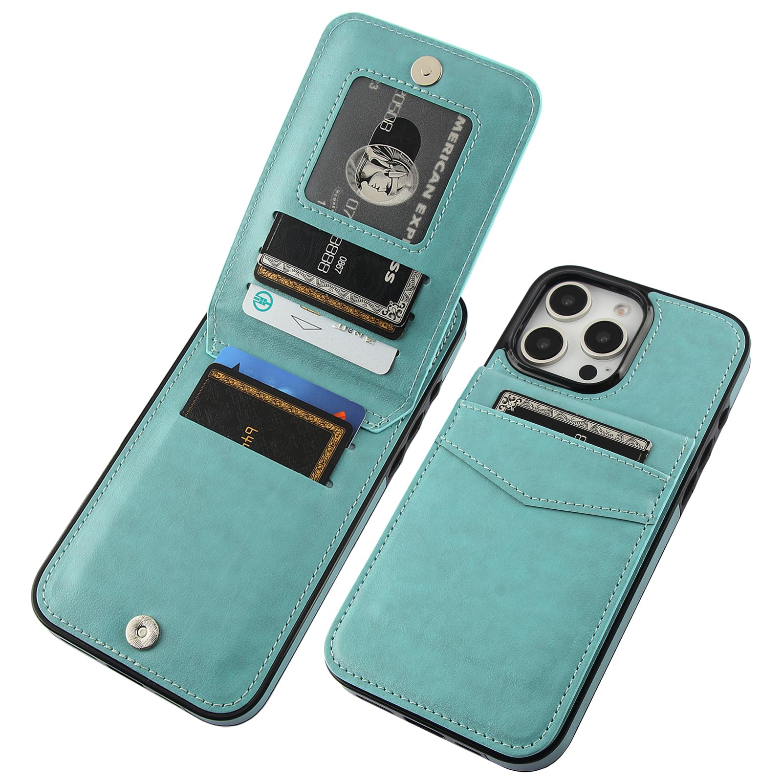 KIHUWEY Compatible with iPhone 16 Pro Max Case Wallet with Credit Card Holder — Flip Premium Leather Magnetic Clasp Kickstand, Heavy Duty Protective Cover for iPhone 16 Pro Max 6.9 Inch (Mint Green)