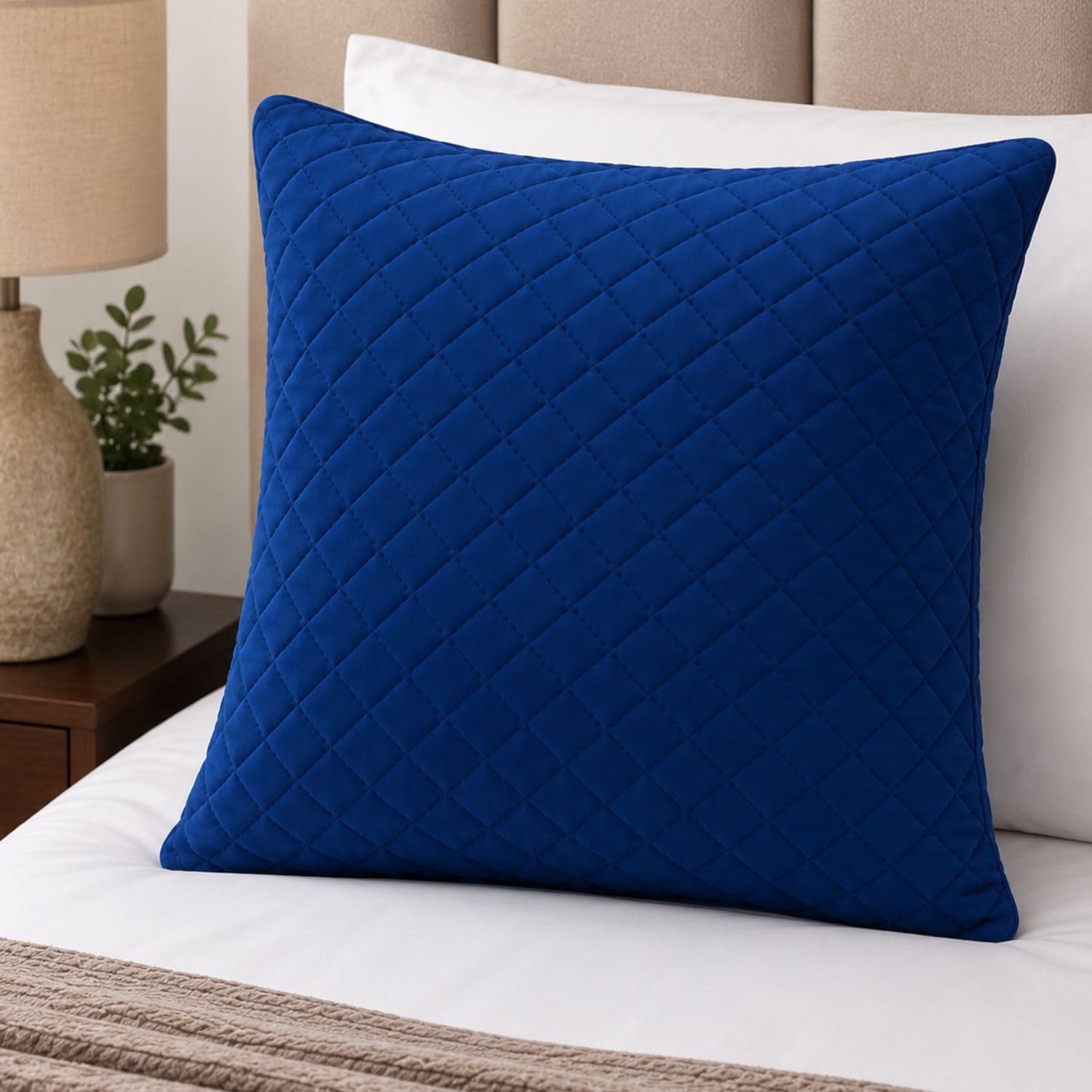 PRACWAL Cushion Cover,Quilted Blue Cushion Pillow Cover,Square Cushion Cover/Polyester Velvet Design (16X16 Inch) (1, Blue)-image-0