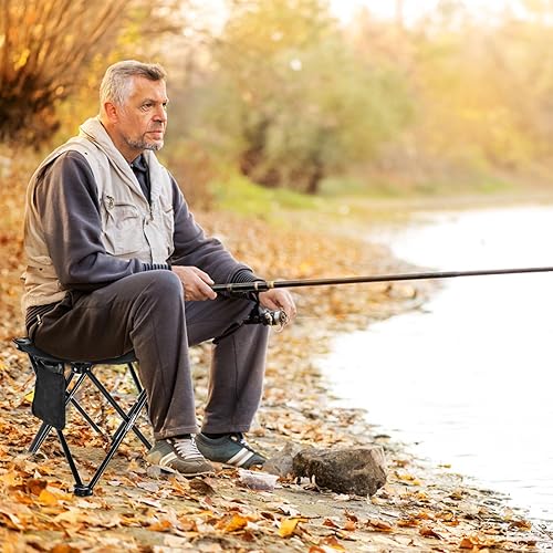 Miniatura 2 de Paquete de 2 taburetes de campamento, silla de camping compacta de 13 pulgadas, asiento plegable ligero con bolsillo lateral y bolsa de transporte