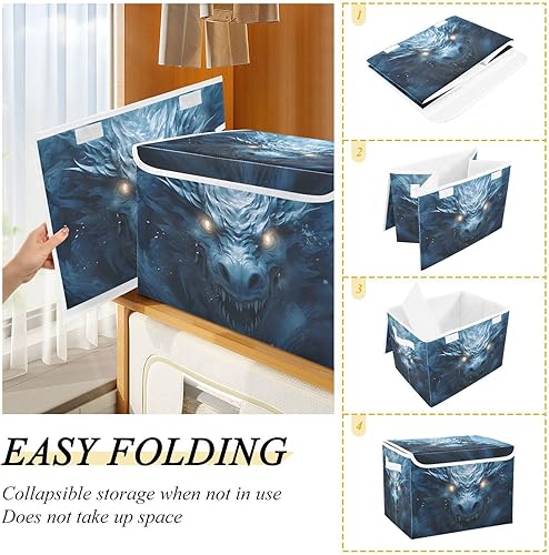 Miniatura 4 de Caja organizadora de almacenamiento Blue Dragon con tapas y asa, caja de almacenamiento decorativa plegable resistente para sala de juegos, baño,
