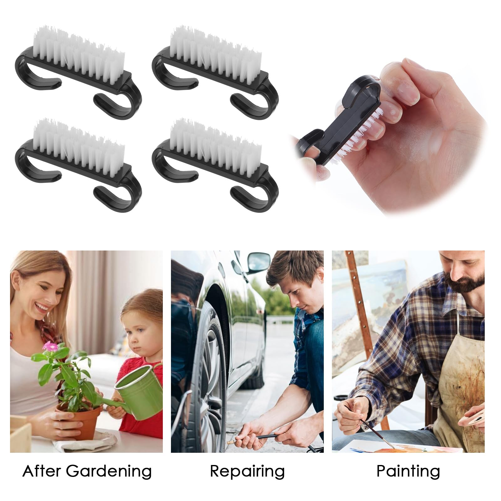 Lot de 20 brosses à ongles avec poignée - Noir - Mini brosse à ongles avec poignée - Pour manucure, exfoliant et nettoyage des ongles
