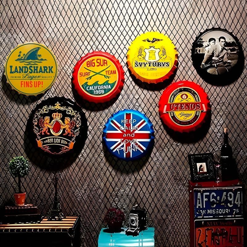 Miniatura 4 de mokarier Letrero decorativo con texto en inglés "Welcome to Our Bar and Lounge" (Welcome to Our Bar and Lounge), tapas de botella, letreros de metal