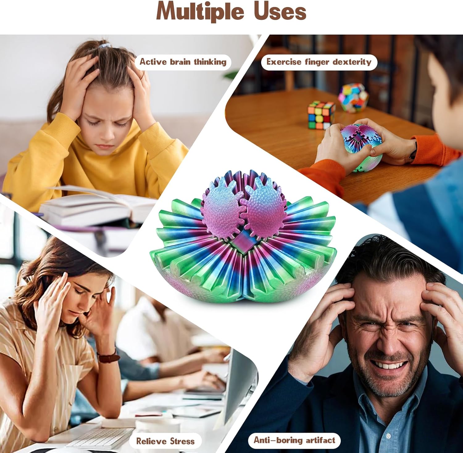 Gear Ball Fidget Toys for Kids Adults 3D Printed Stress Relief Gearsphere for Anxiety Office Desk Christmas Stoking Stuffers Easter Basket Fillers Birthday Gifts (Ocean Bloom,3.3 Inch)