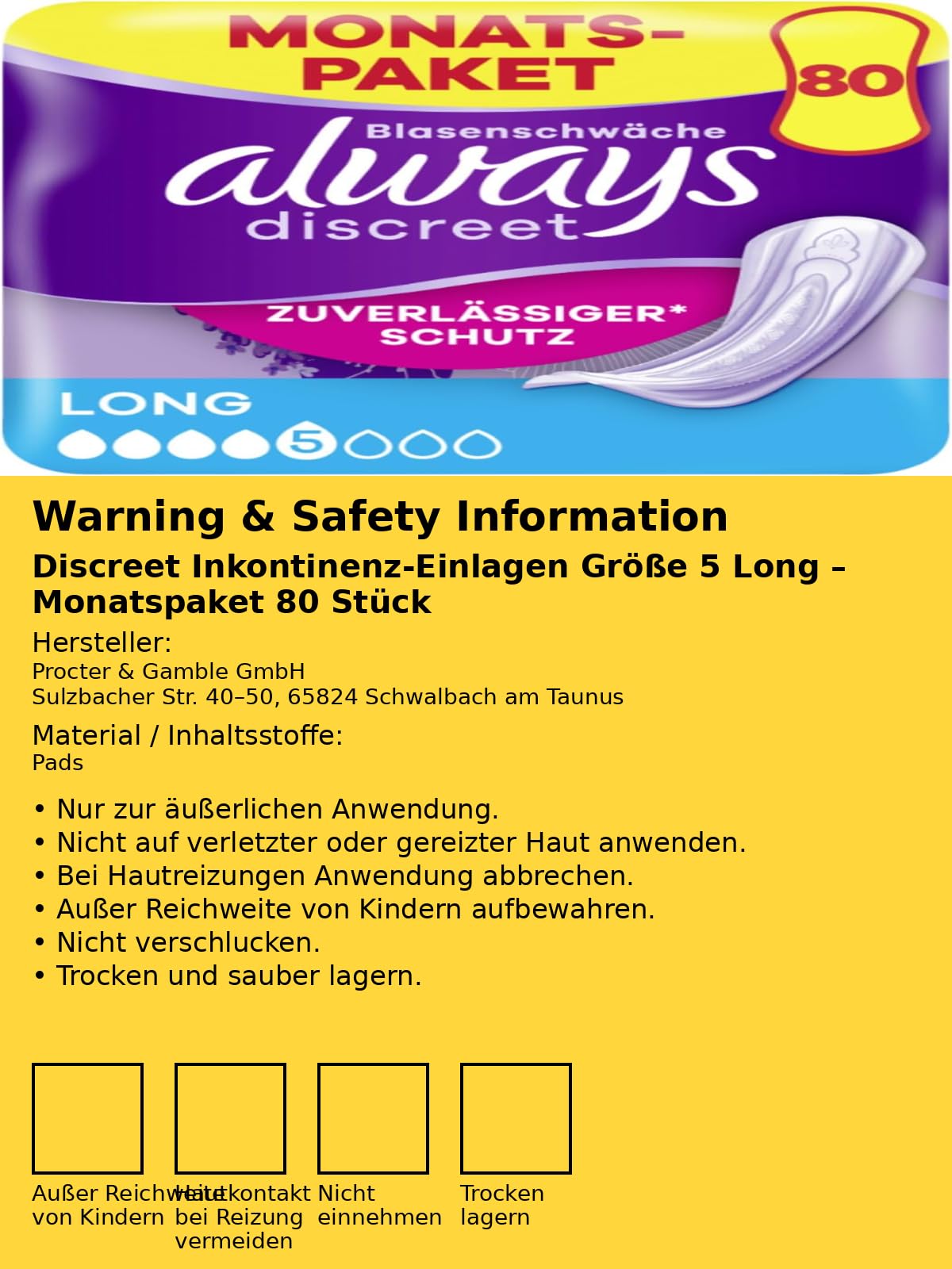 Discreet Inkontinenz-Einlagen Größe 5 Long bei Blasenschwäche Monatspaket 80 Stück mit Pufai Grocery