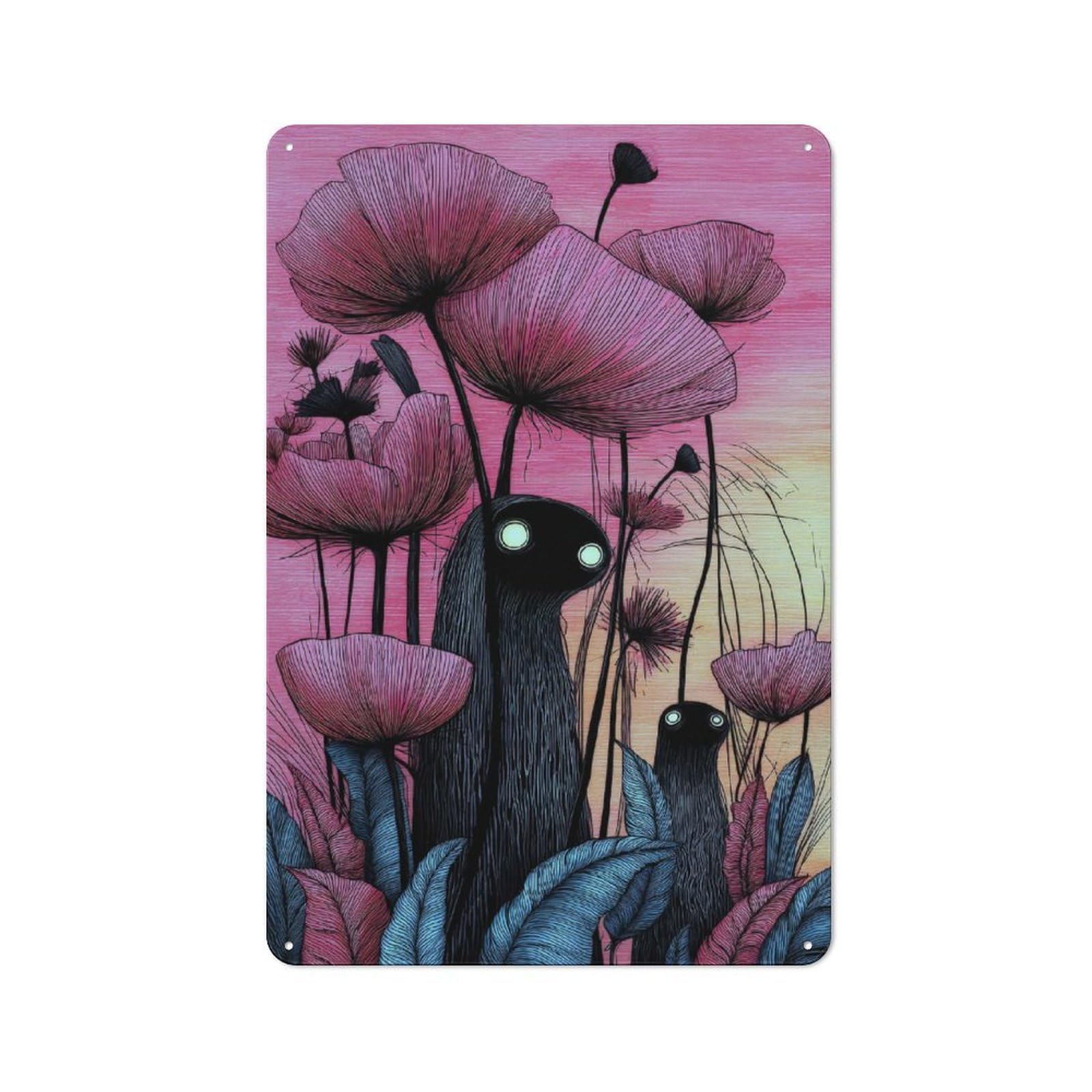 Junmoney Mystical Creatures In A Floral Landscape Retro Metal Sign 30X20cm For Living Room Or Hallway, For Updating Living Room And Hallway After Moving