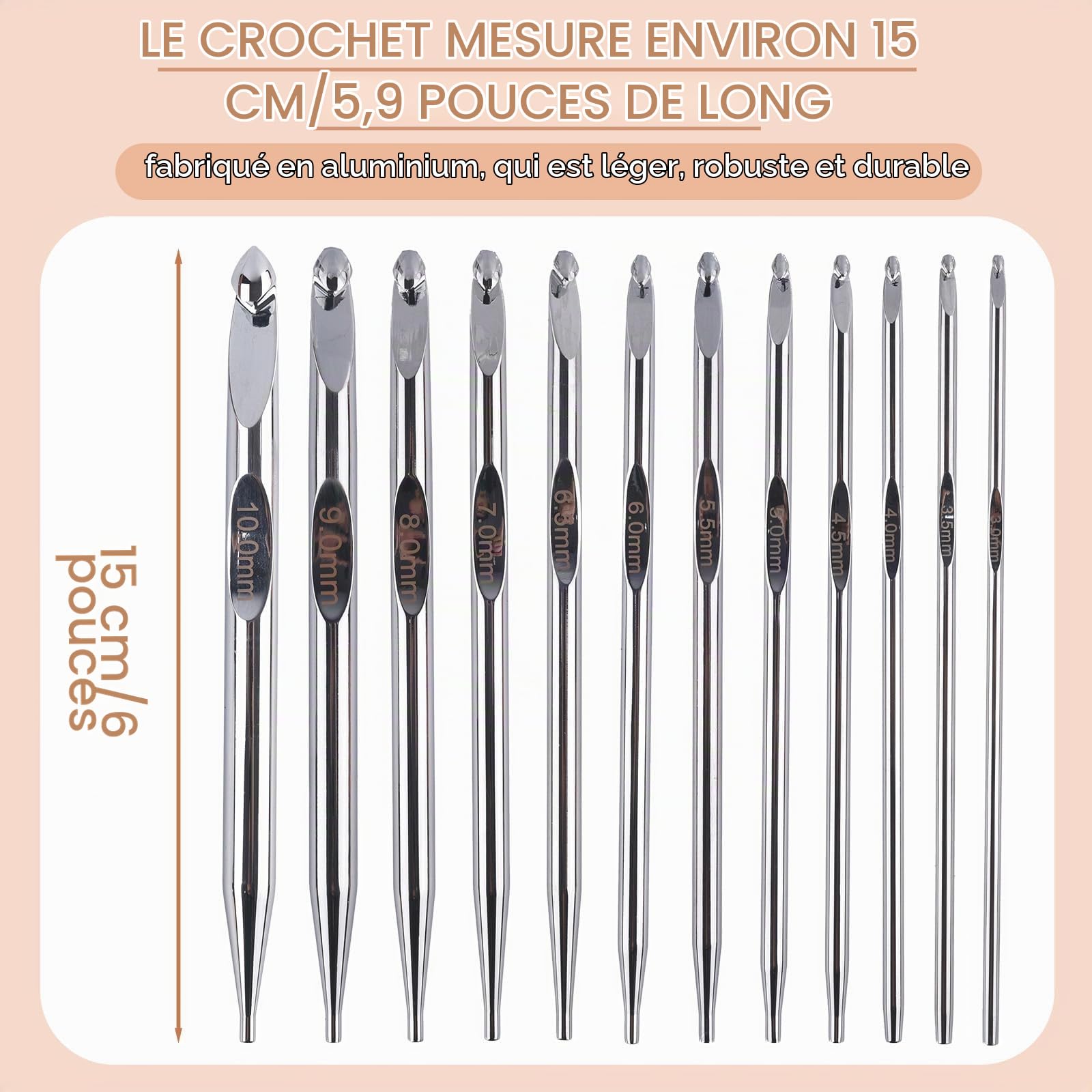 Gosknor Crochet Tunisien avec Cable, en Aluminium Aiguilles à Tricoter Interchangeables Tricot Kit 3 mm-10 mm Crochets Longs avec Étui pour Projets de Tissage Tricot et de Crochet