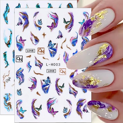 4 Sheets Purple Marble Smoky Nail Stickers - Blue Abstract