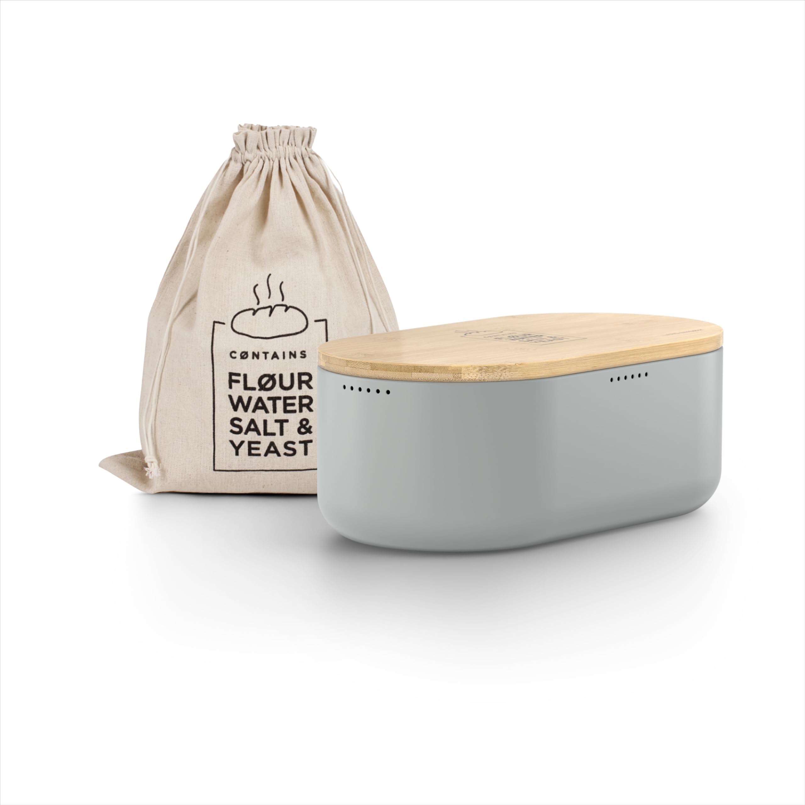 Lars NysØM Portapane In Metallo Con Sacchetto Di Lino Per Una Freschezza Duratura I Scatola Del Pane Con Coperchio In Bambù Di Alta Qualità Utilizzabile Come Tagliere (Ash Gray)-image