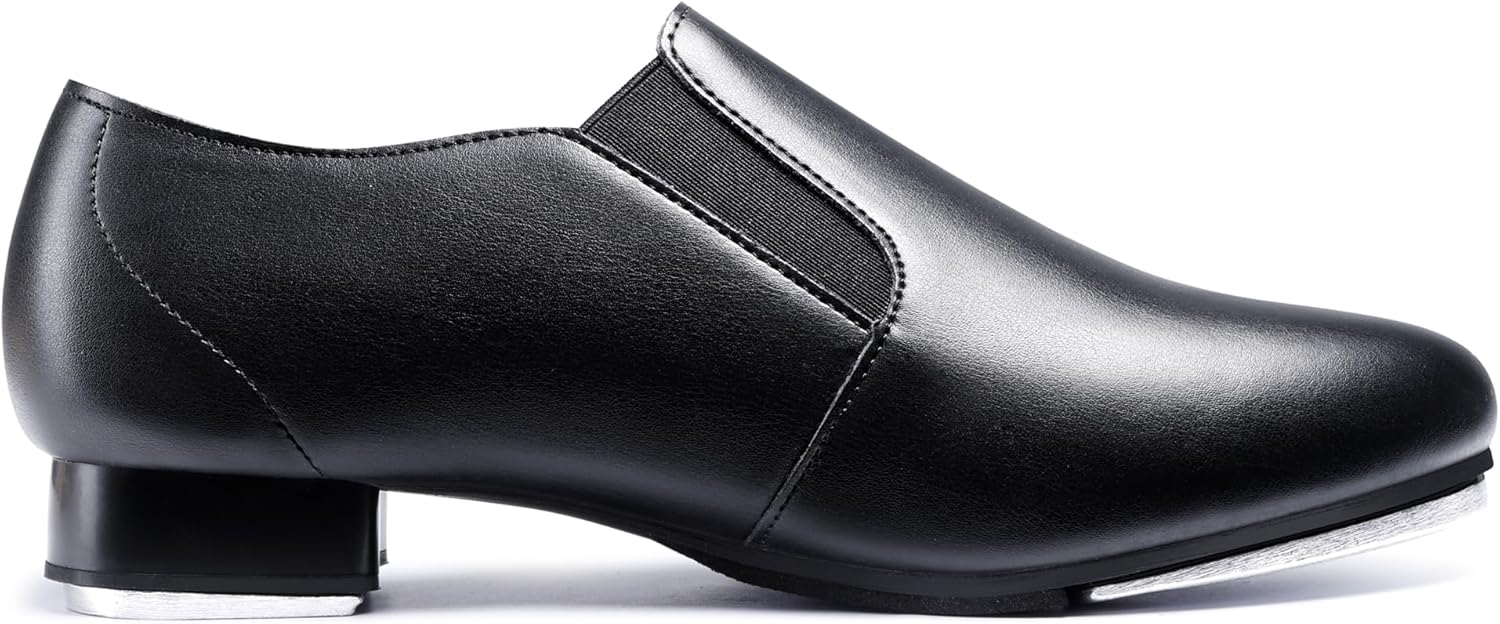 Linodes Unisex Soft Leather Upper Side Elastics Slip on Tap Shoe Dance Shoes for Women and Men's Dance Shoes
