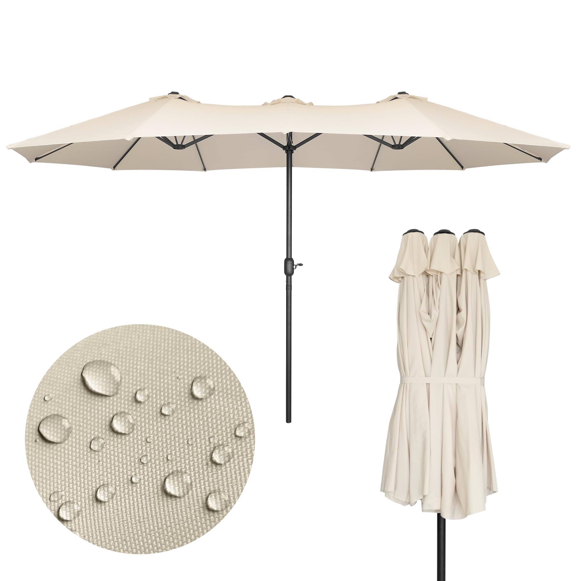 Pincho Sombrilla Parasol Doble para Jardín 4,60x2,70x2,38 m Sombrilla Gigante Anti UV con Manivela para Exterior Patio Terraza Piscina Color Beige