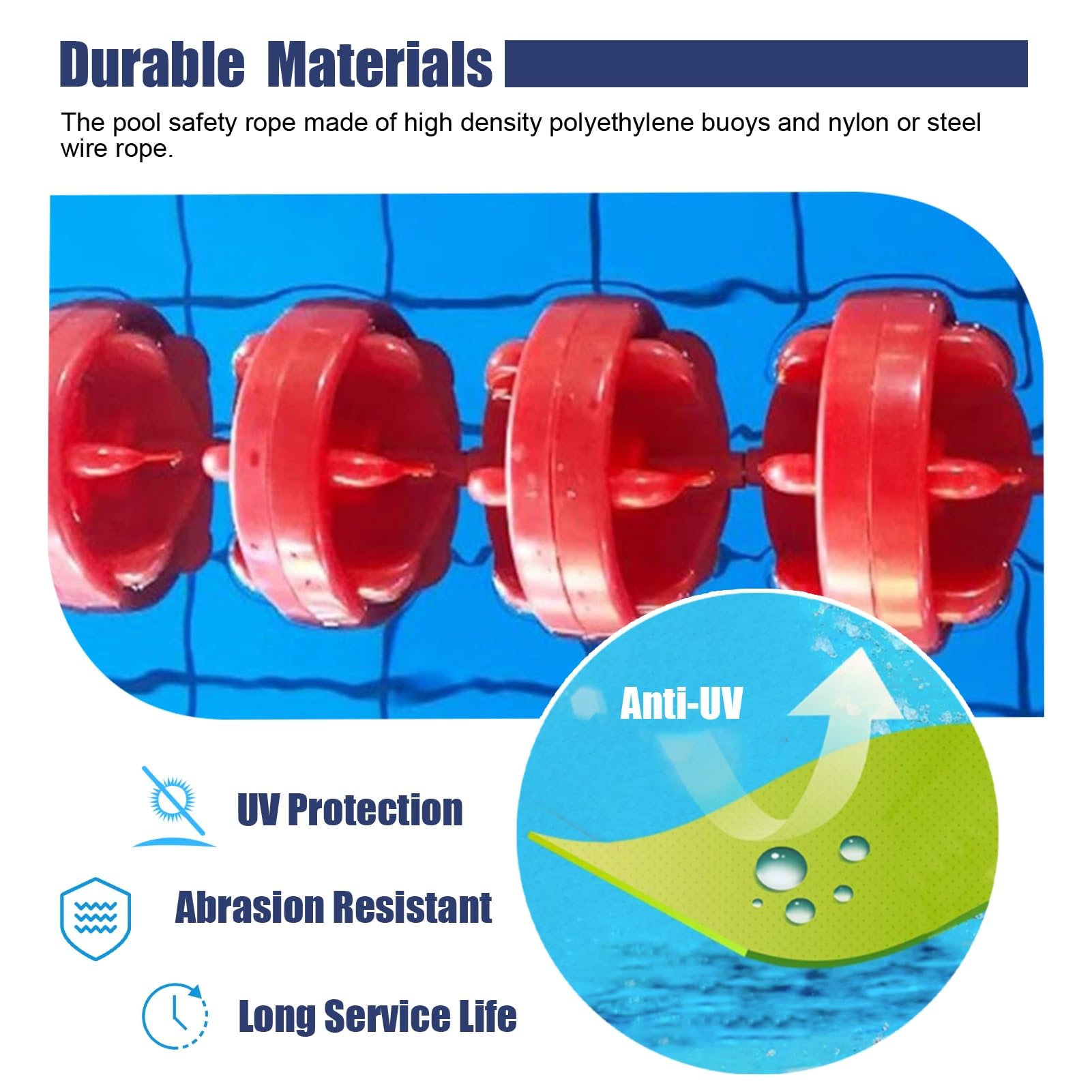 Pool Safety Float Line Divider Rope Kits, Swimming Pool Strong Buoyancy Divider Floats, 8 Buoys/m Pool Lane Buoy Lines for Commercial Competition