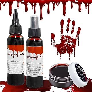Rismise Halloween Fake Blood Makeup Kit 3PCS Fake Blood Spray (2.03oz) Coagulated Blood (1.06oz) Dripping Blood (2.03oz) Blood Splatter Vampire Blood Halloween Liquid Blood for Clothes Zombie Monster
