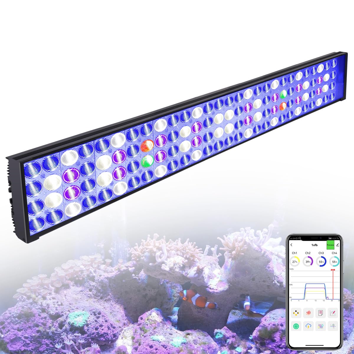 PopBloom Hertz H75 Reef Marine Aquarium Led Lighting Aquarium Plant Light Reef Lighting for 30-40" Tank with Smart Controller (1 Lamp with Hang Kit)