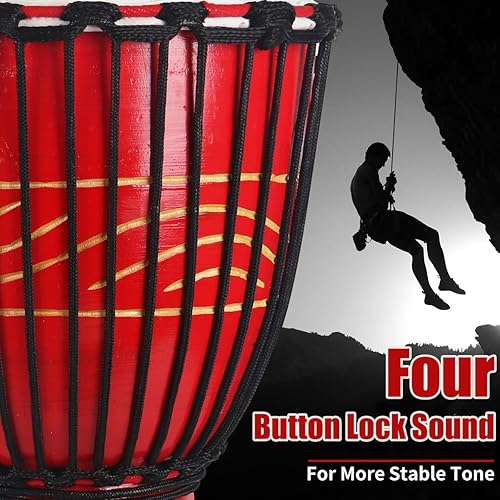 Vista 38 de lotmusic Tambor africano de Djembe, estándar 8" tambor cosido paño azul del Congo, tambor profesional del bongo con la cabeza de tambor de piel