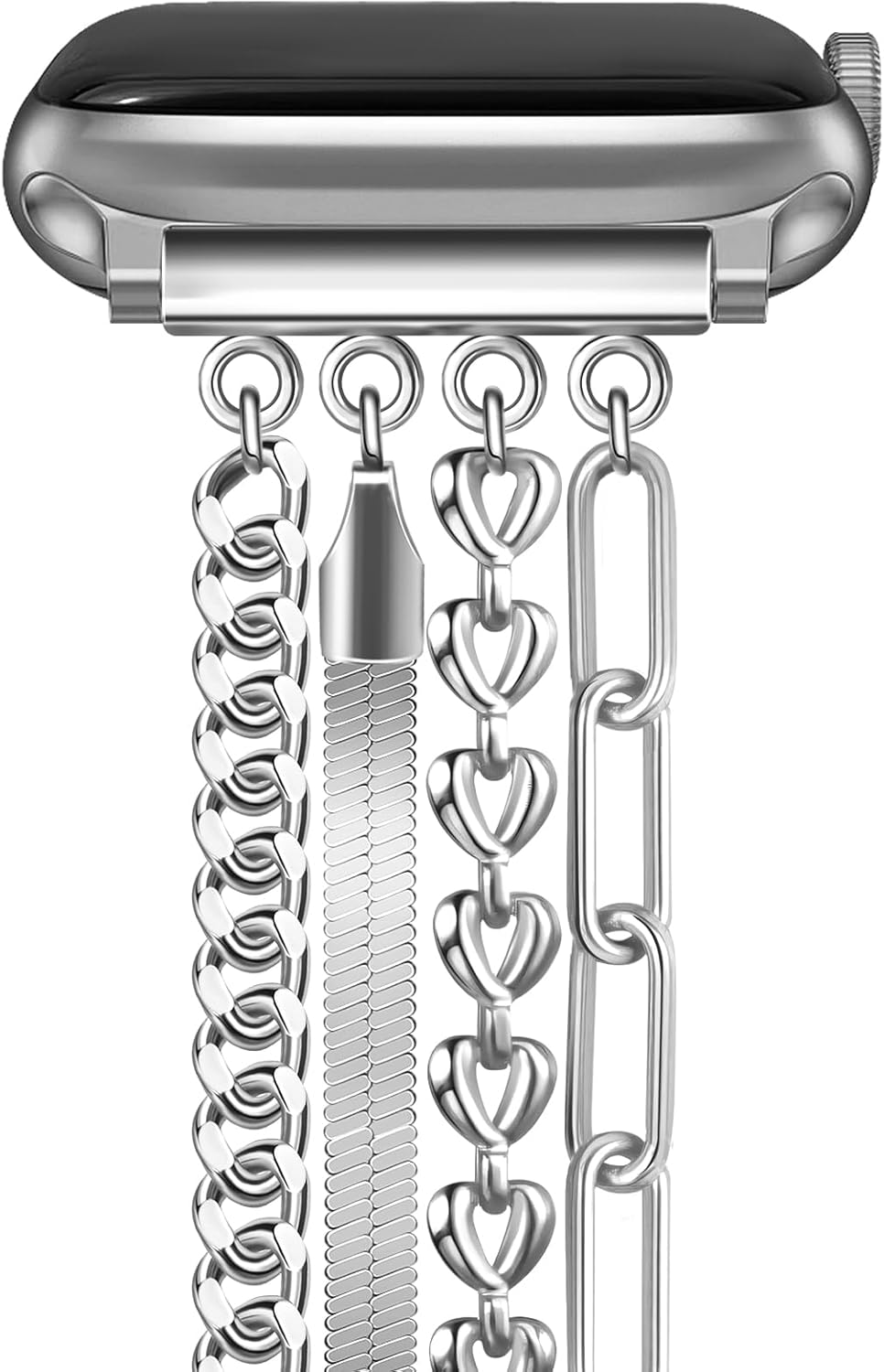 Chain Bracelet Watch Band Women Compatible with Apple Watch 38mm 40mm 41mm 42mm(S10/11) Adjustable Fashion Slim Jewelry Strap for iWatch Series 11/10/9/8/7/6/5/4/SE 3/2/1/Ultra1 2 3 Silver A