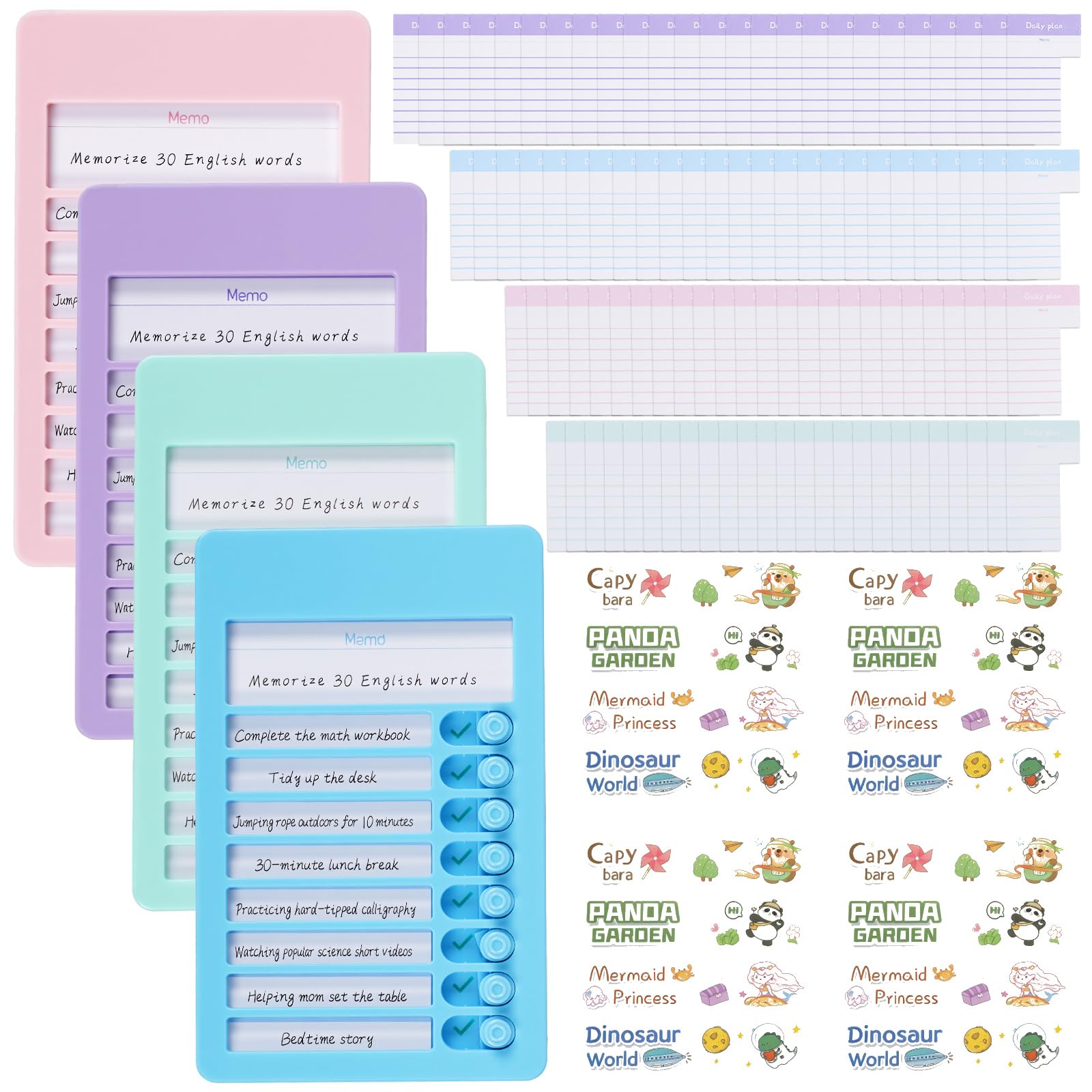 4 Pcs To Do List Board, Desktop Routine Planner Boards, Checklist Board with 25 Sheets Interchangeable Papers(4 Pack-S)