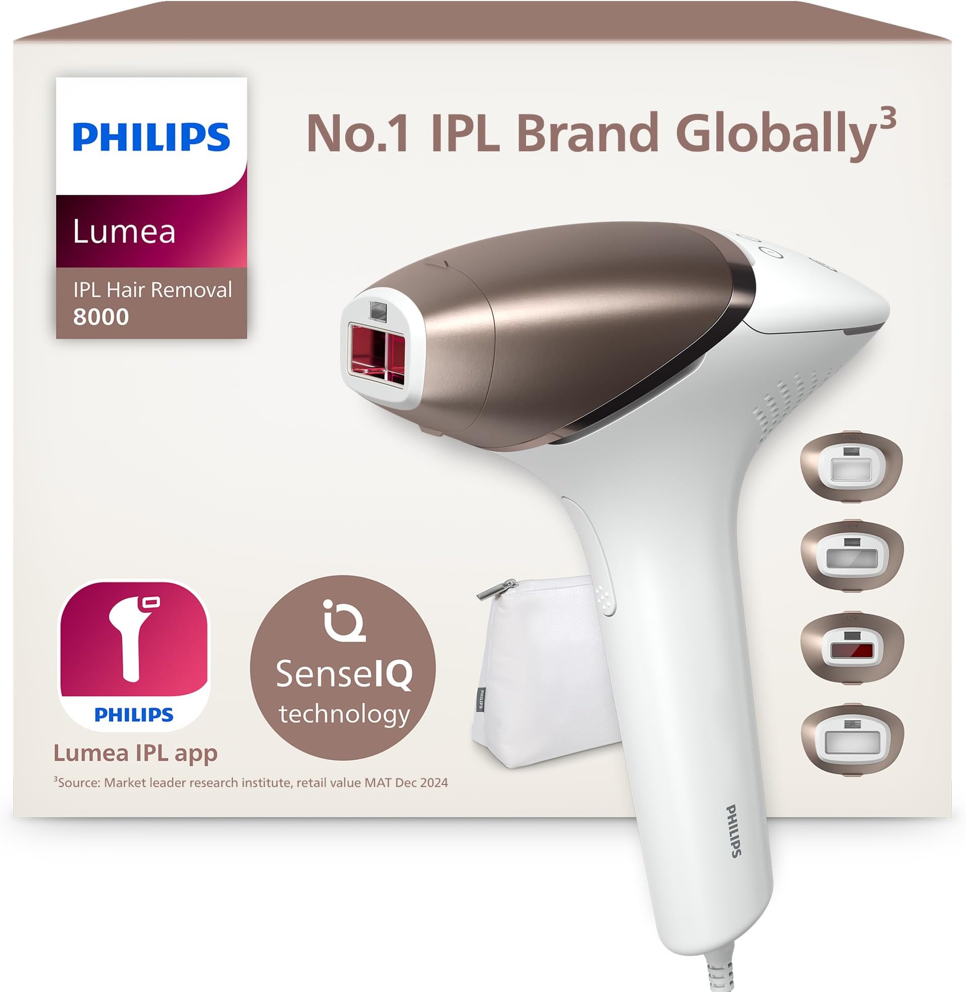 Lumea 8000 Series, IPL Hair Removal Device, Laser Hair Removal Alternative, SenseIQ Technology, 4 Attachments for Body, Face, Bikini and Underarms, Model BRI948/00