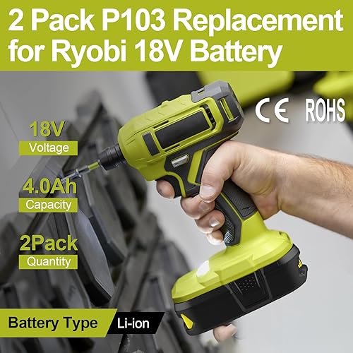 Miniatura 2 de Batería de repuesto de 18 V 4.0Ah para batería Ryobi de 18 V One Plus P102 P103 P104 P105 P106 compatible con herramientas eléctricas inalámbricas