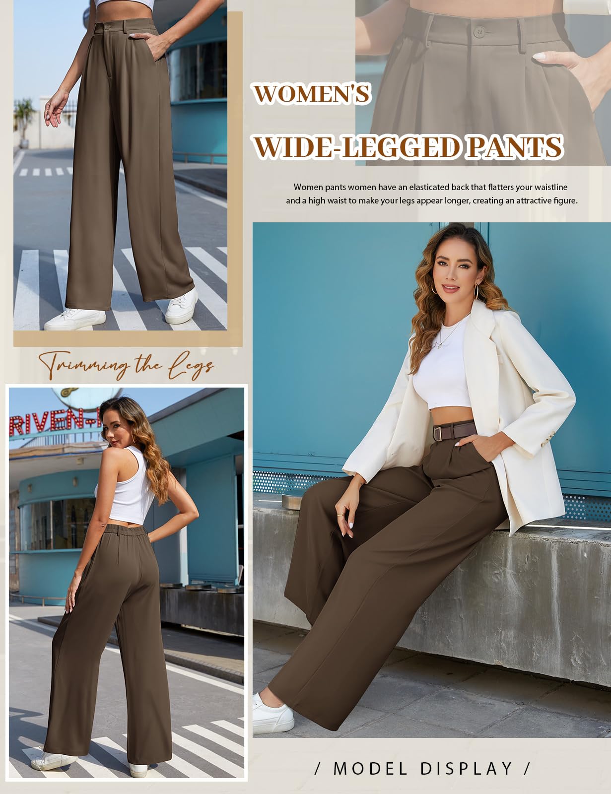 CMTOP Pantaloni Donna Eleganti Pantaloni Leggeri Donna Estivi Vita Alta Pantaloni Lunghi Casual Gamba Dritta Palazzo Tinta Unita Morbidi Pantaloni Larghi Comodi Pantalone con Tasche