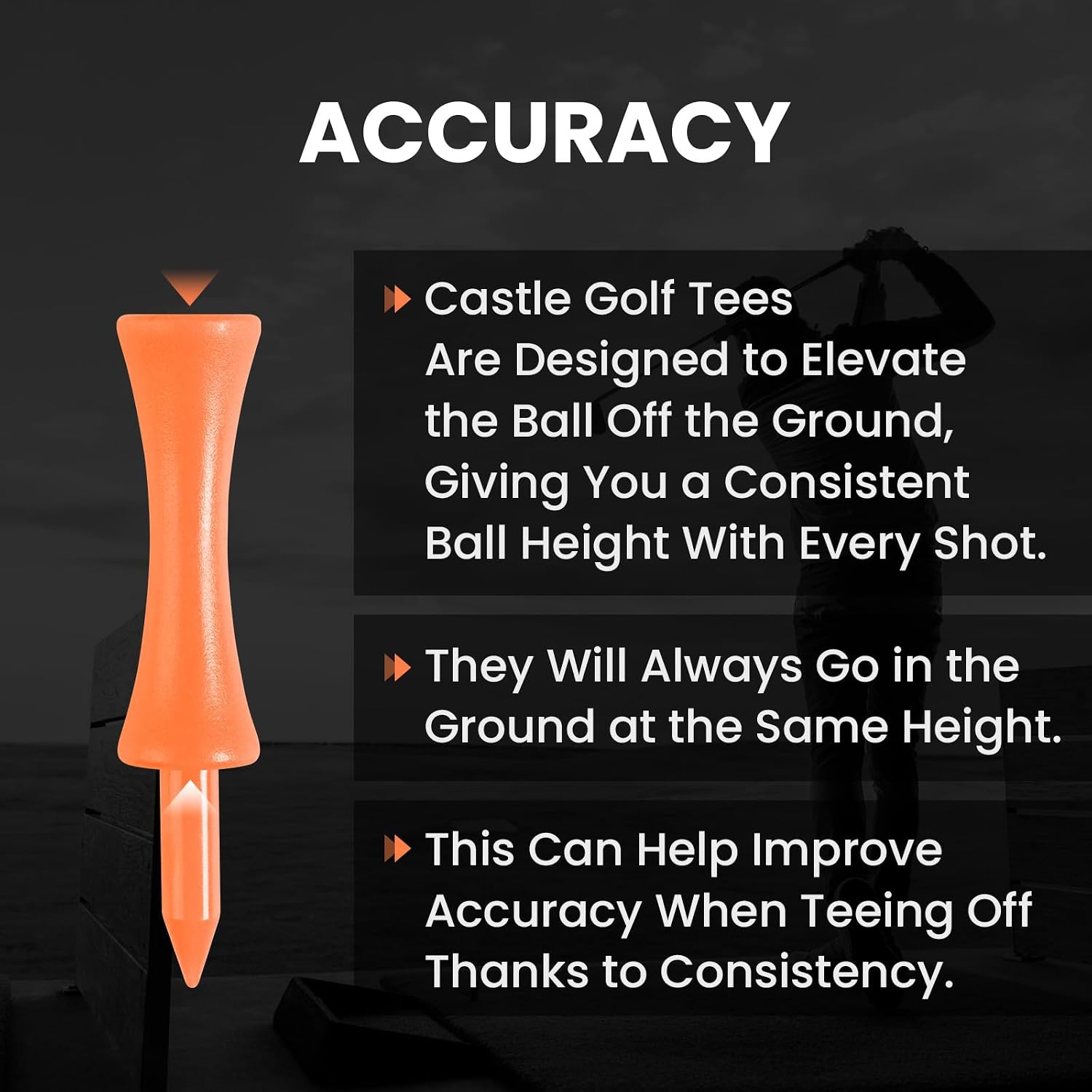 Amy Sport Castle Golf Tees Plastic 2 1/4 Inch with Stopper 100 Pack | Step Down Design for Consistent Height, 57mm Height for Reliable Setup, Reusable Unbreakable Tee in Orange Pink Purple
