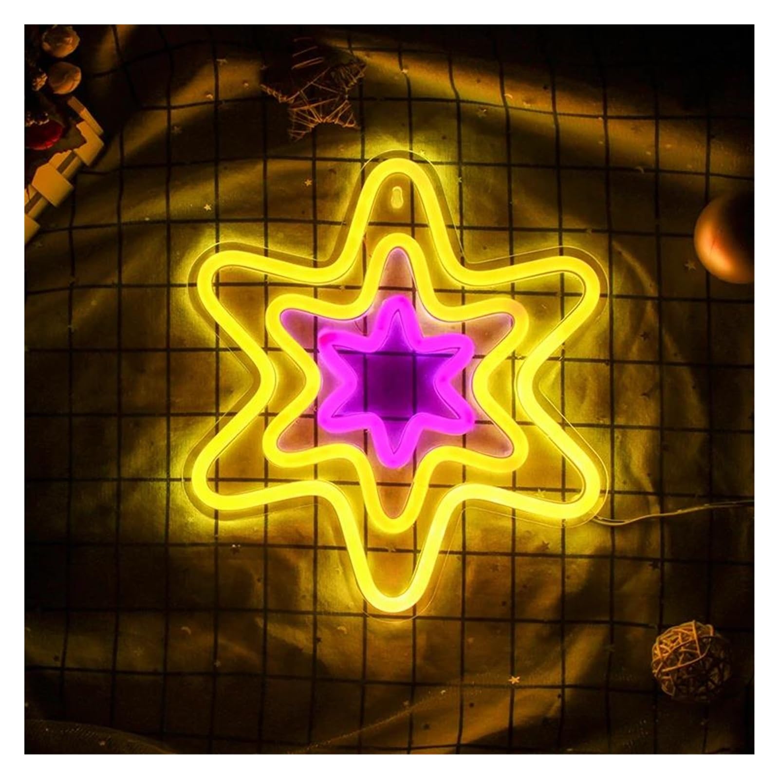 Néon Enseignes lumineuses Decor Panneau Néon Mural LED En Forme D'étoile Hexagonale, Pour Cadeaux De Noël, Boutique De Fête, Décor De Chambre D'enfants Kawaii, Alimentation USB
