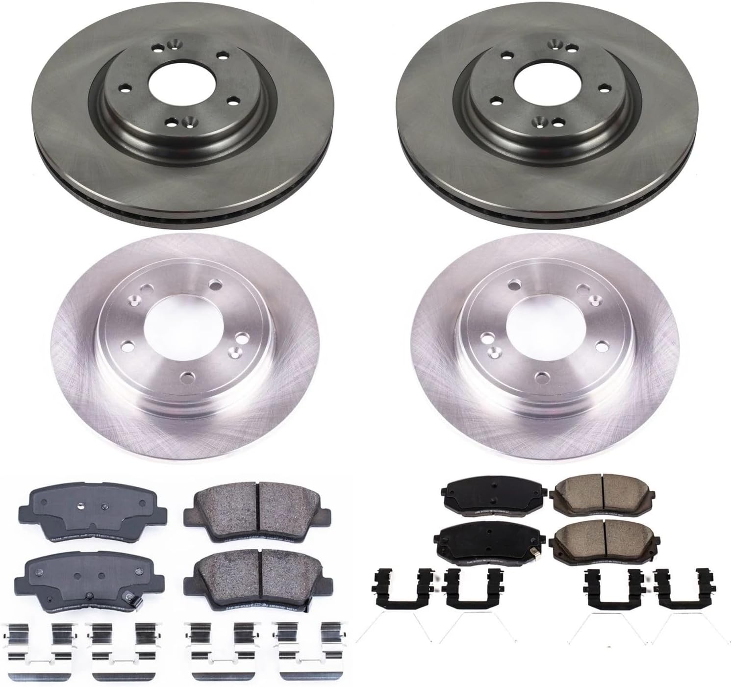 PowerStop Front and Rear Brake Kit For Hyundai Veloster 2019-21 | Kia Forte 2020-23 - Disc Rotors & Ceramic Brake Pads Replacement, KOE8345