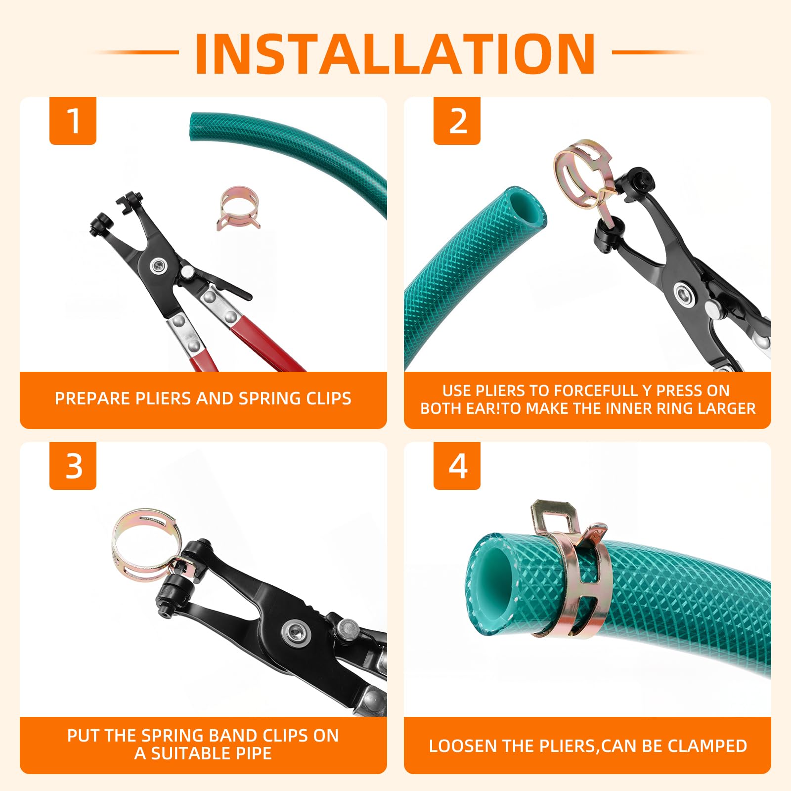 Kit di fascette stringitubo a molla da 5-25 mm, 142 pezzi, con pinza per tubo piatto girevole