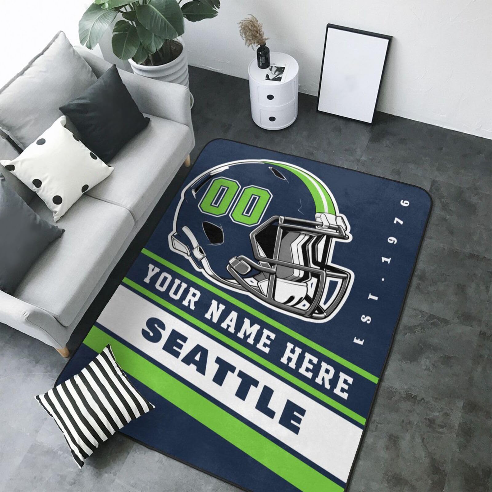 Custom Seattle Rug for Bedroom Personalized Area Rugs with Name and Number Custom Football Carpet Gifts for Fans Men Women