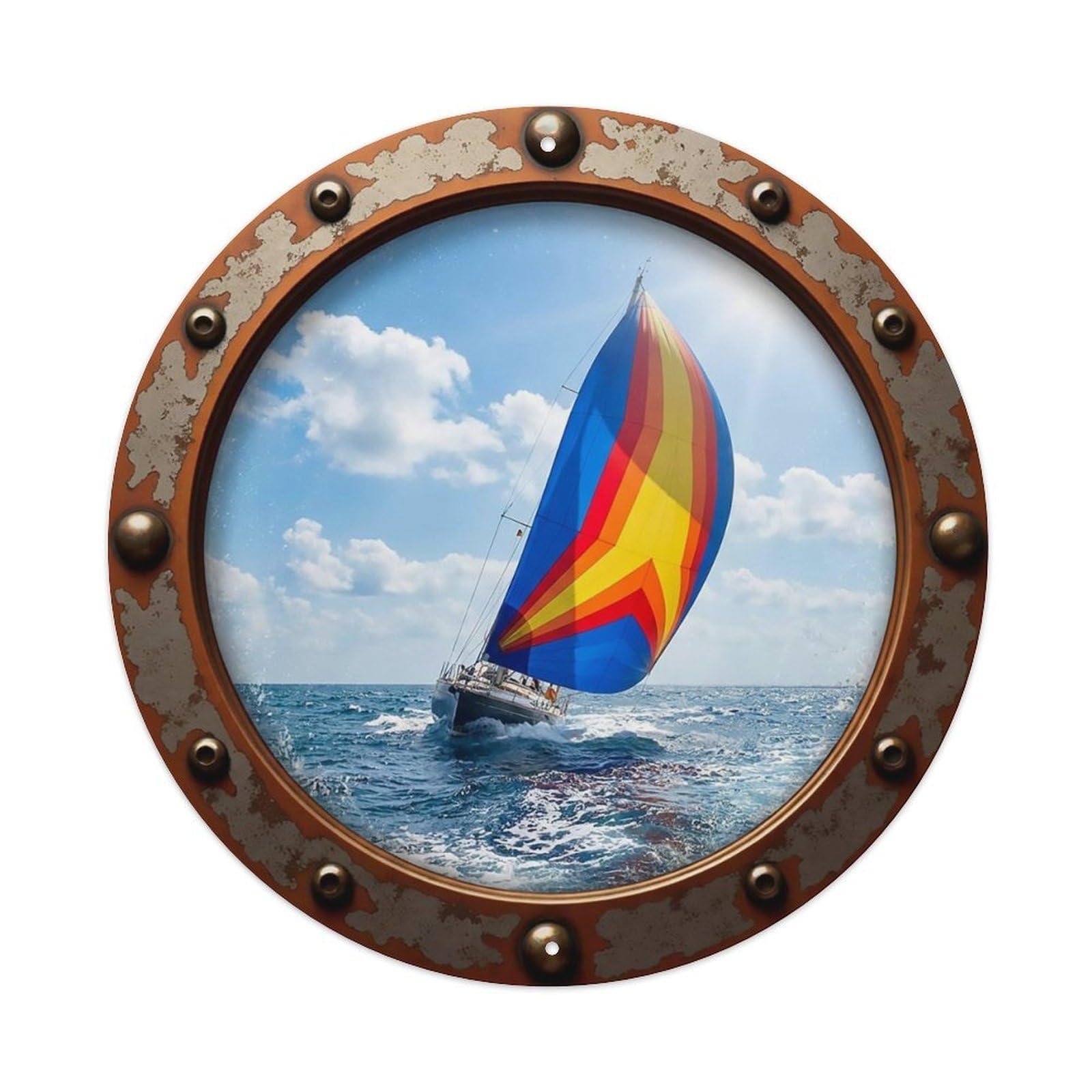 Vintage Porthole Yacht Racing Sails View Metal Tin Sign