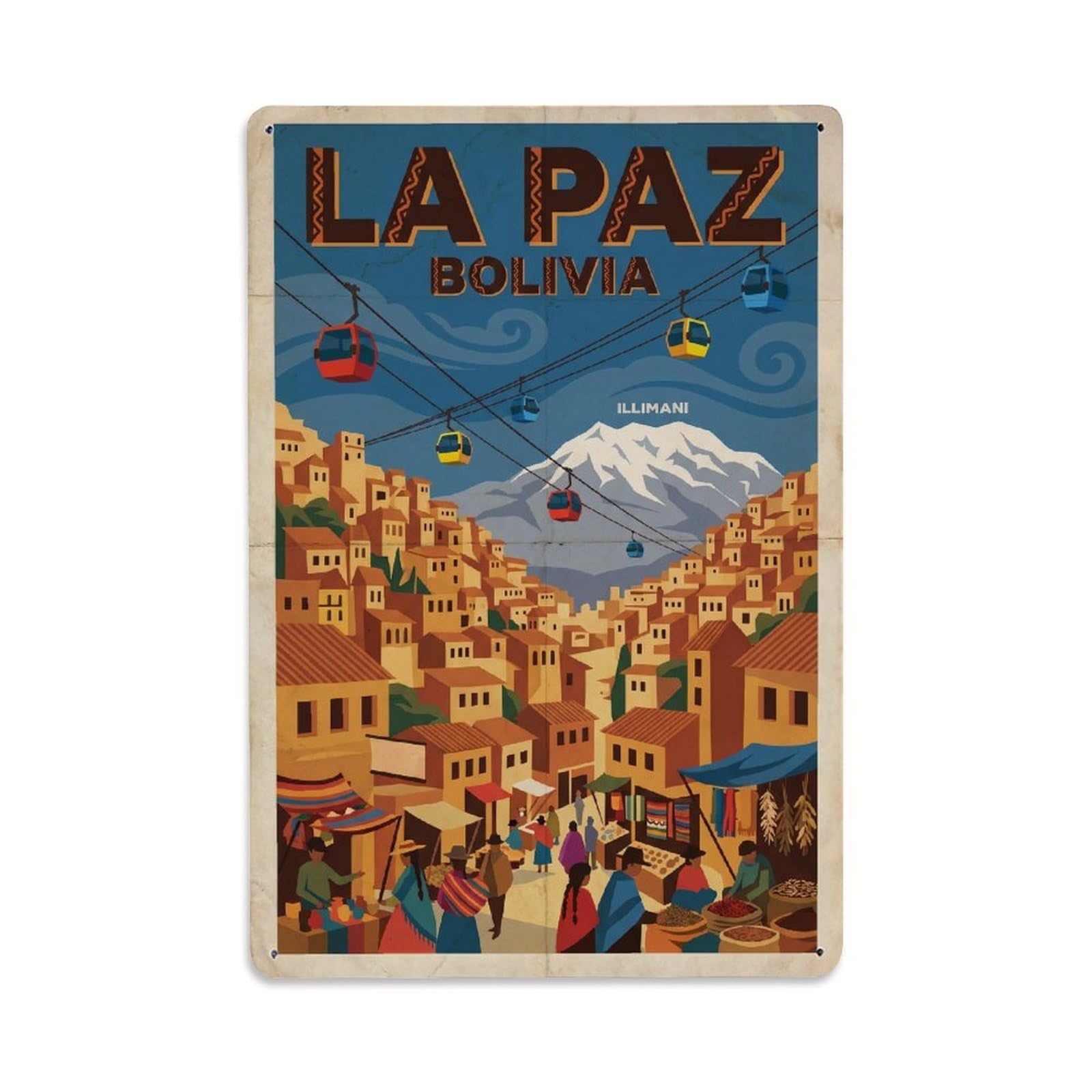 Vintage Travel Bolivia La Paz Metal Tin Sign