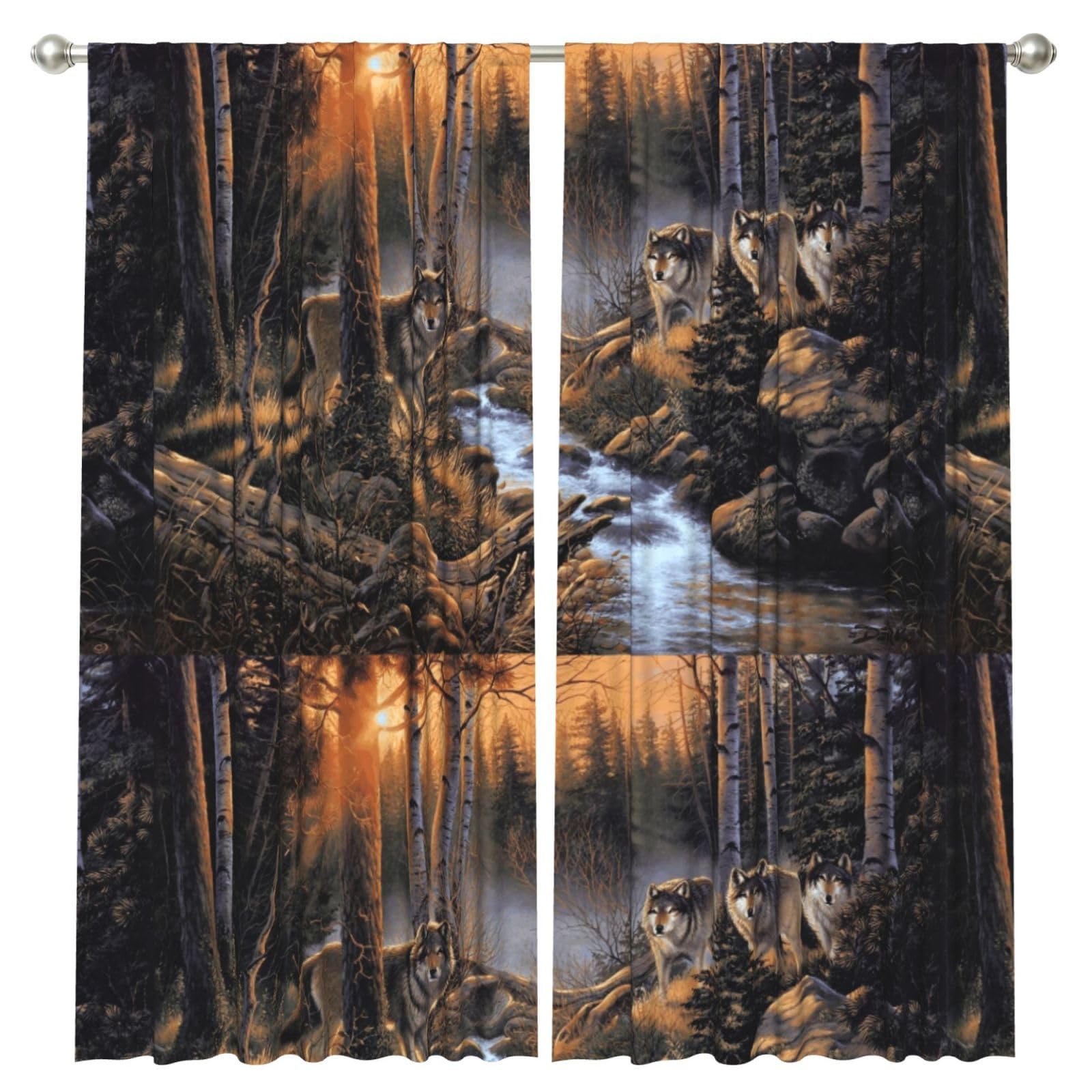 InOmak Wolf Wildlife, 2 Panels Window Curtains 52 x 84 Inch Blackout Curtains for Living Room Bedroom