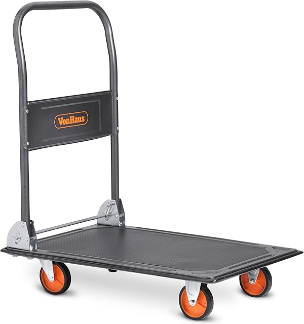 VonHaus Folding Platform Trolley 150kg Capacity - Multi-Functional Heavy Duty Platform Truck on Wheels for Easy Transportation / Heavy Lifting