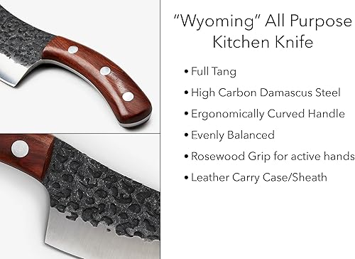 Miniatura 2 de Wyoming - Cuchillo de cocina multiusos de 10 pulgadas, acero inoxidable forjado de alto carbono de calidad de chef, espiga completa con mango