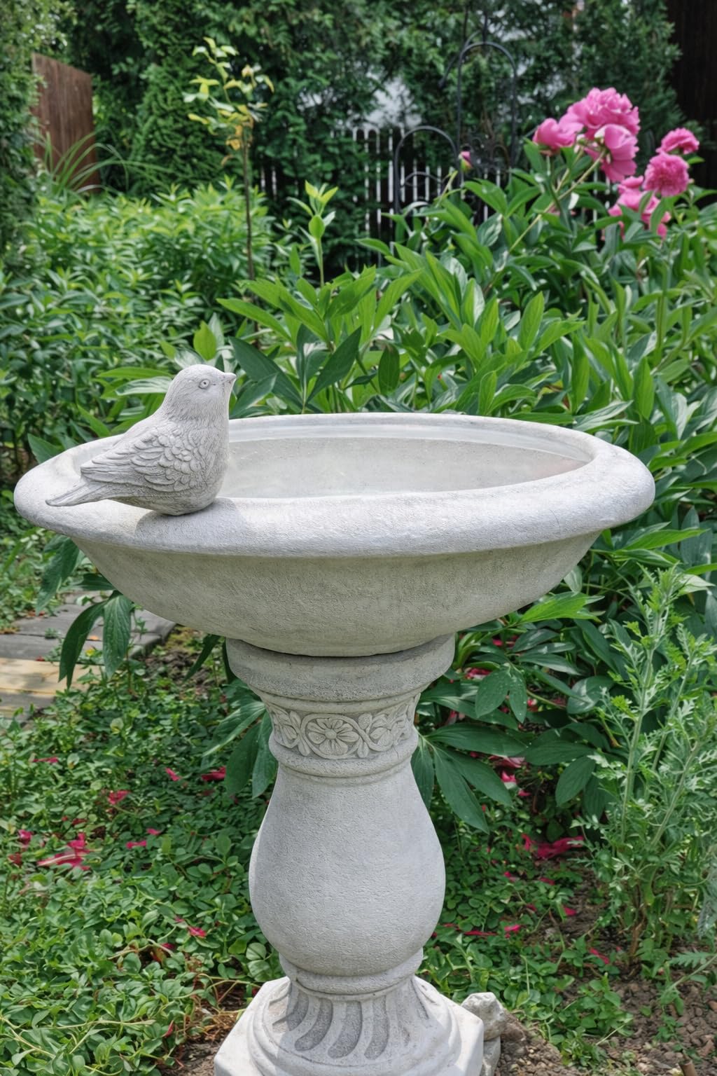 Ornement de Jardin en Pierre coulée - Bain d'oiseau Antique sur Colonne décorative