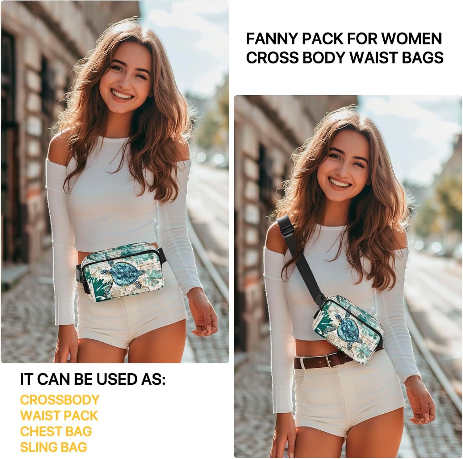Sea Turtle Fanny Pack for Women Belt Bag Casual Waist Bags for Running Workout Hiking Traveling - Image 2