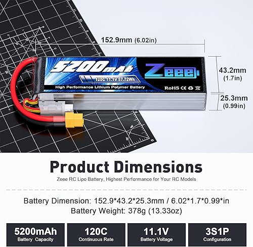 Miniatura 2 de Zeee 3S Lipo Batería 5200mAh 120C 11.1V RC Soft Pack Batería con conector XT60 para RC Car Truck Avión Helicóptero Avión Cuadricóptero RC Barco