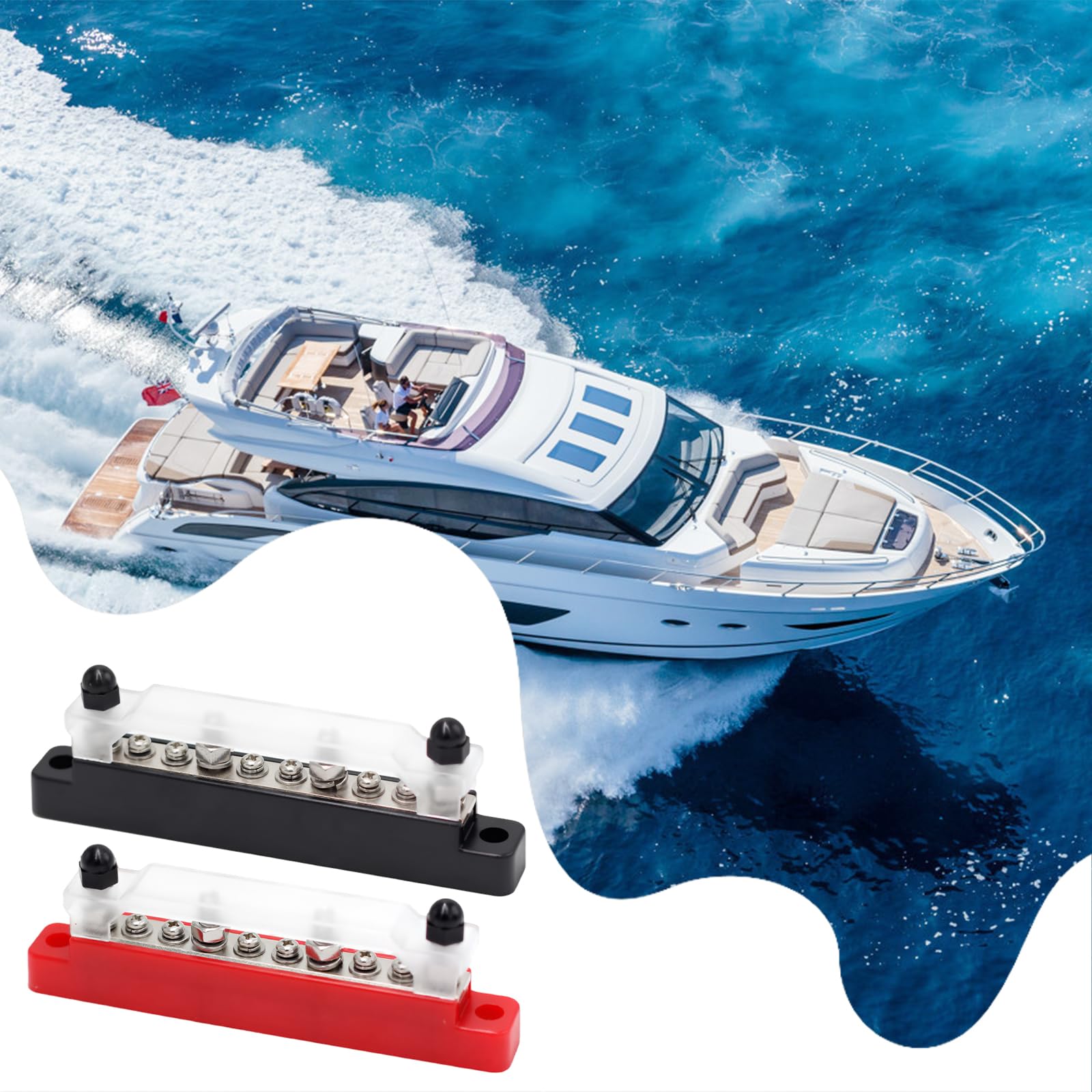 2 sztuki szyn zbiorczych 12 V-48 V DC szyna zaciskowa (czerwona i czarna) | Blok rozdzielczy listwa zaciskowa 150 A z pokrywą 6 x M4 i 4 x M6 bolce zaciskowe do samochodów ciężarowych, jachtów, łodzi